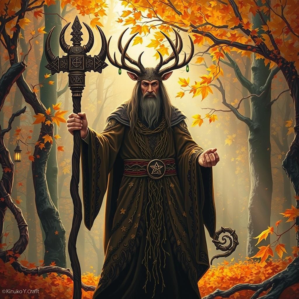 Celtic God Mabon in Autumnal Forest