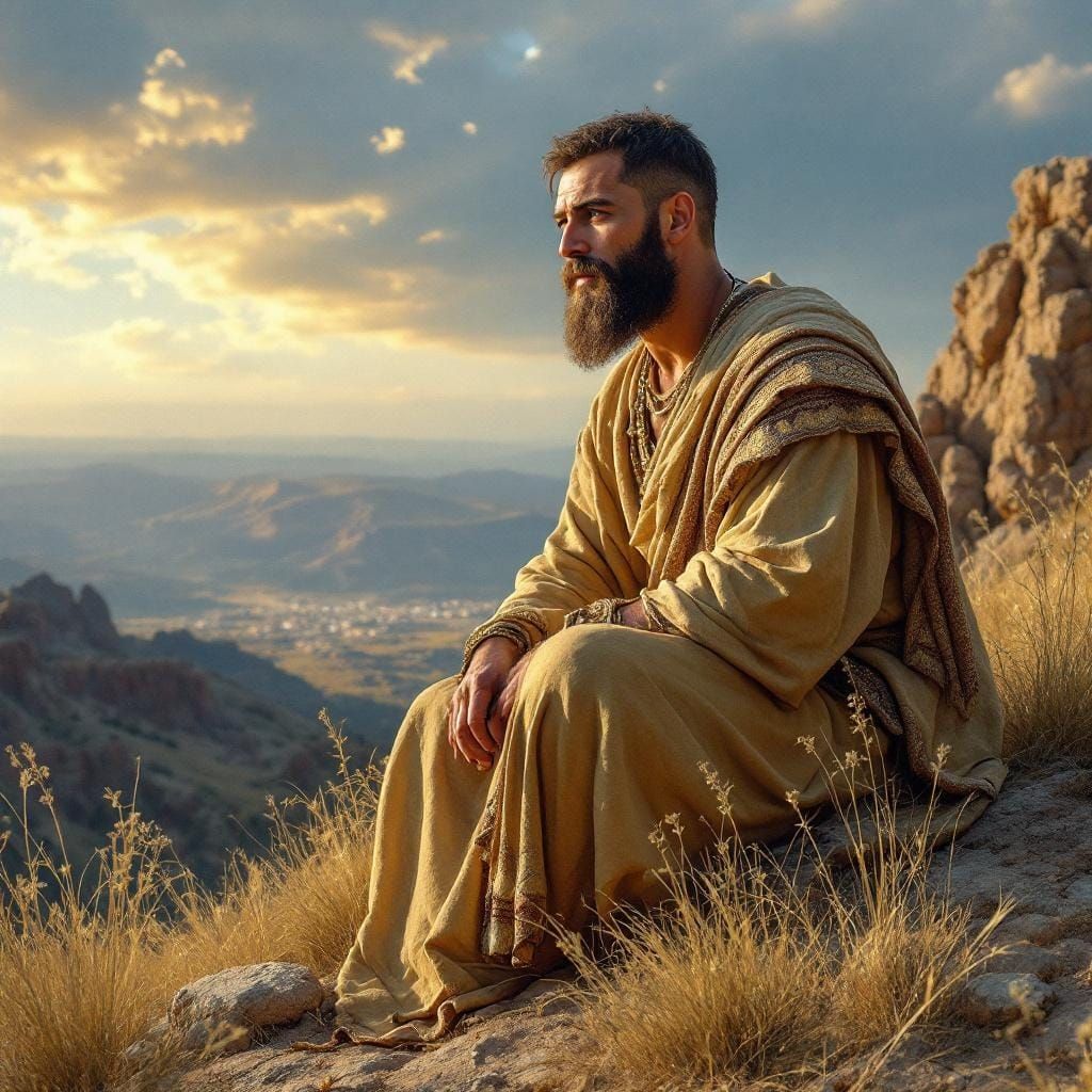Ancient Israelite Man Grateful for Harvest in Realism Style