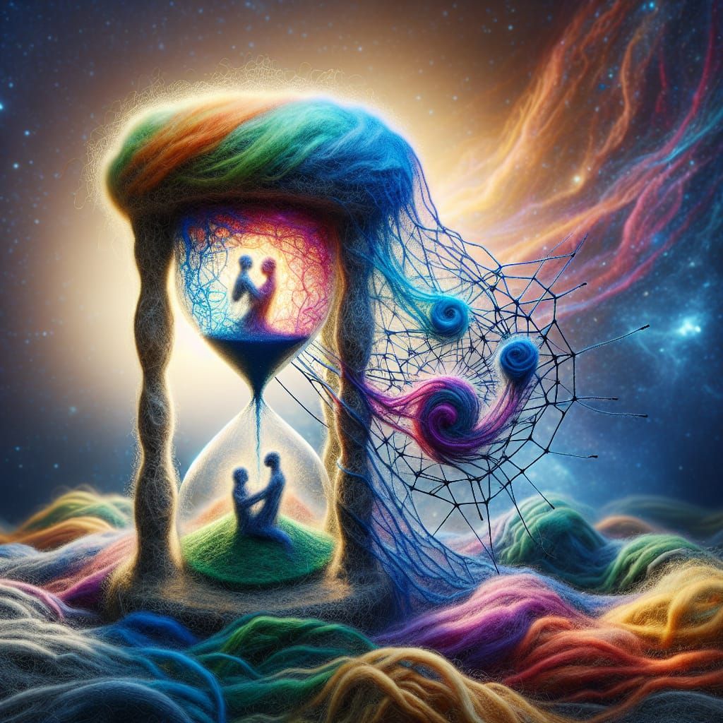 Intricate Felted Wool Artwork with the 3 Fates Entwined in S...