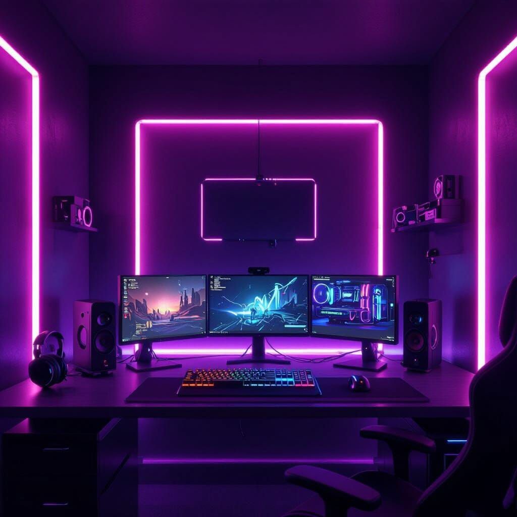 Futuristic Gaming Room in Neon Lighting Style