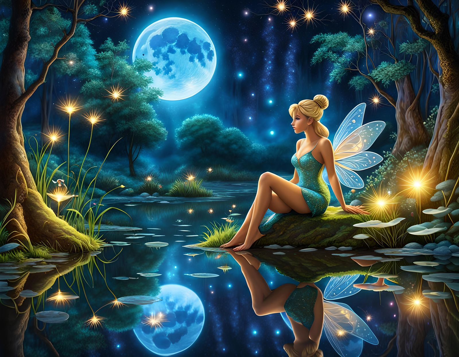 Tinkerbell in Enchanted Forest: Holographic Astral Illustrat...