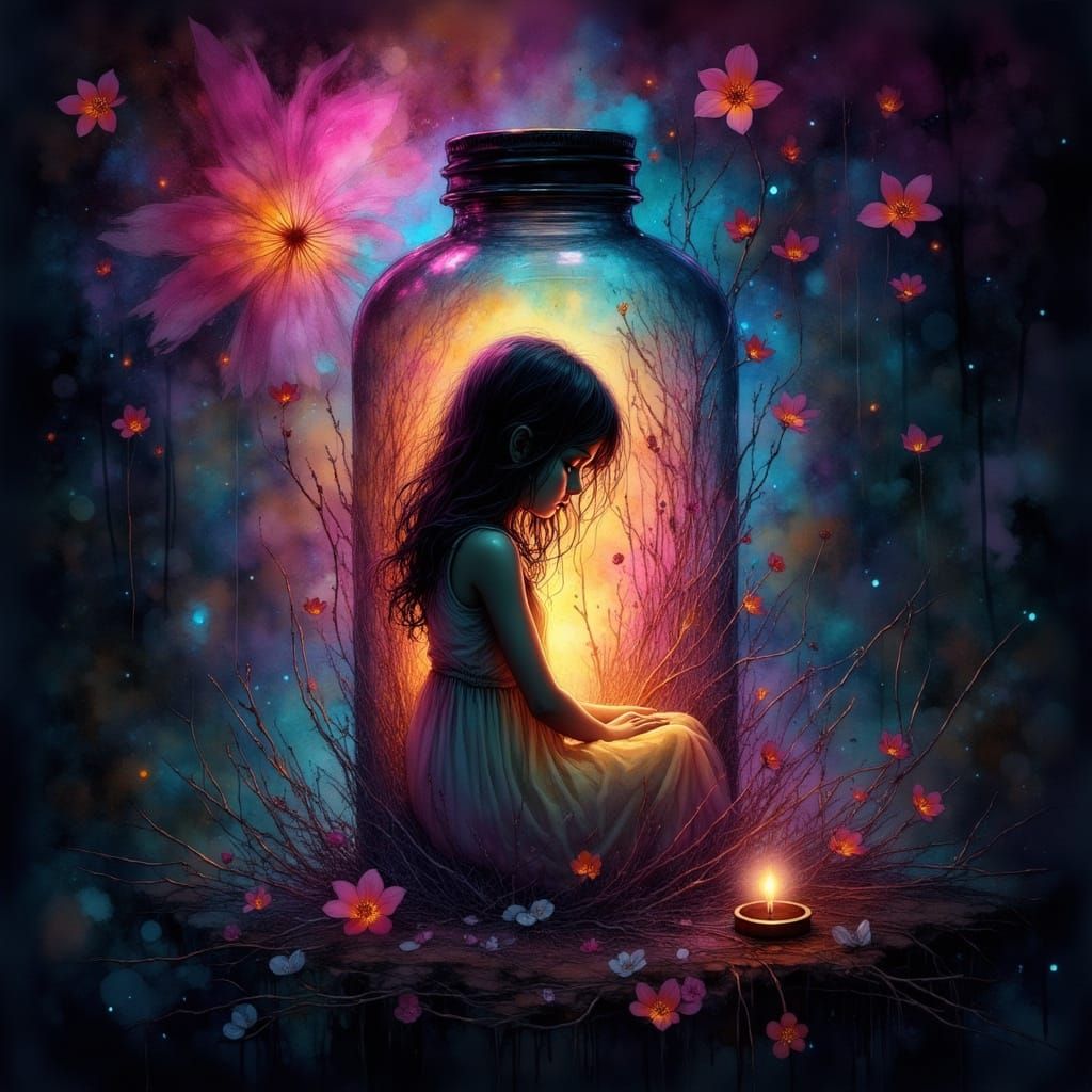 Girl in a Bottle: Mystical Digital Art