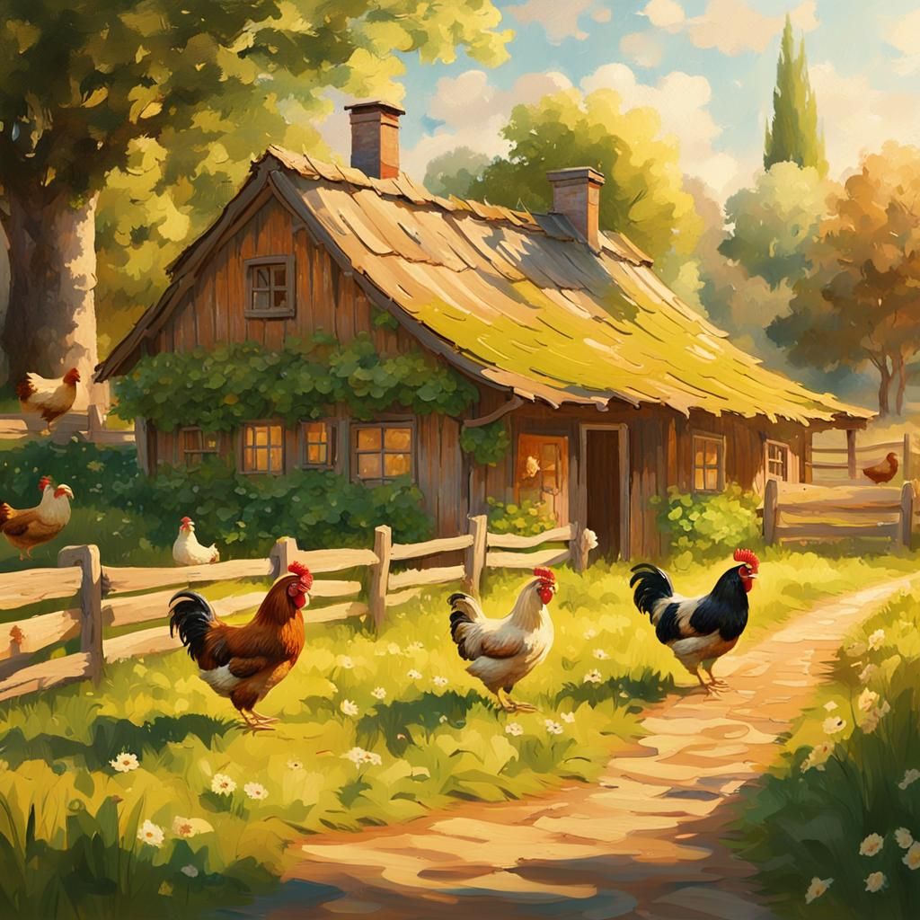 Rustic Village Cottage in Impressionist Style