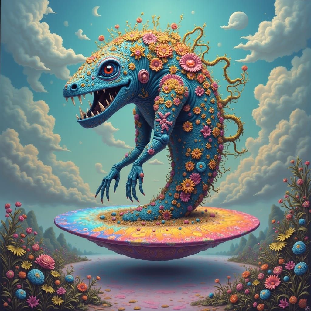 Surreal Oysteroidic Fauna on a Hovering Disc