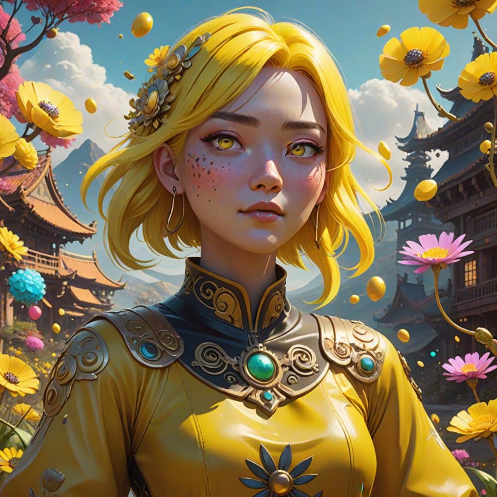 Yellow Goddess in Whimsical Wonderland