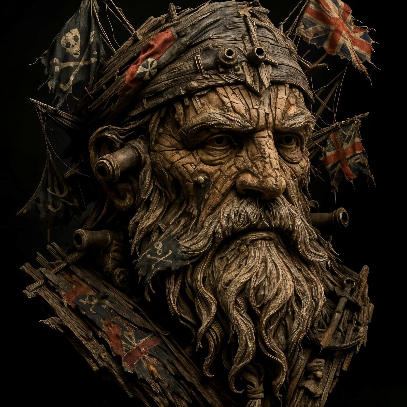 Shipwreck Sculpture: Old Sailor's Weathered Head