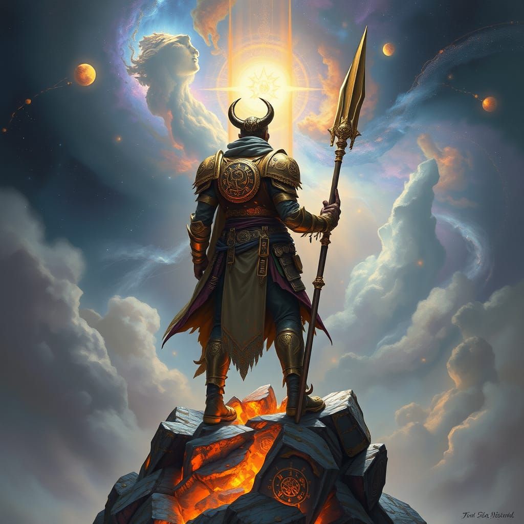 Nomadic Warrior on Crystal Mesa in Dark Fantasy Style