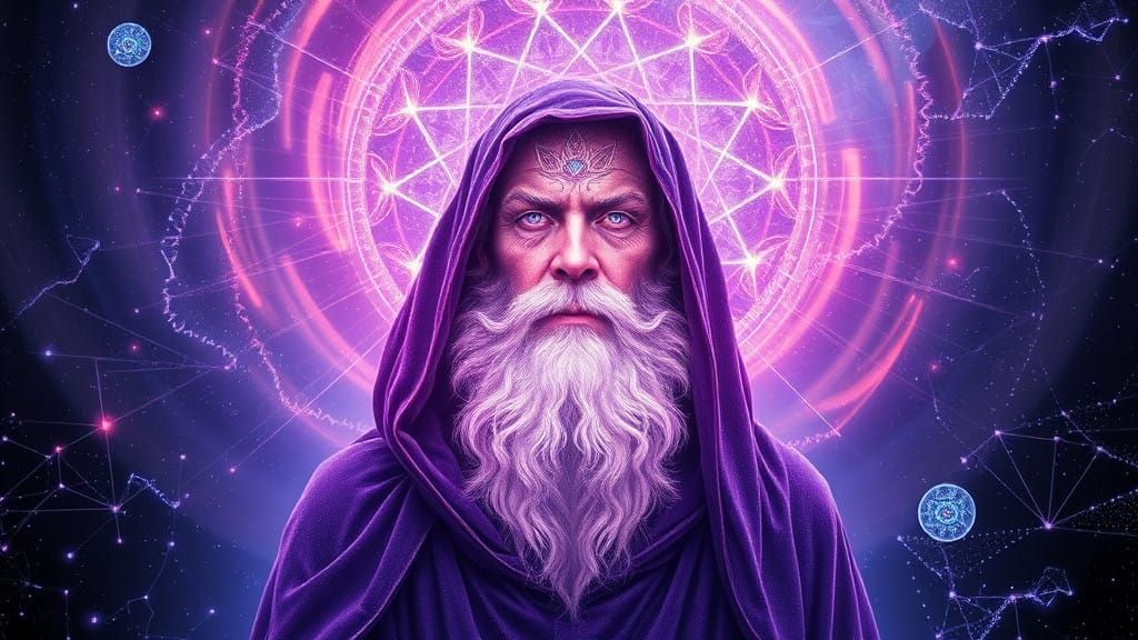 Quantum Mystic Hierophant Emerging Through Crystal Fields