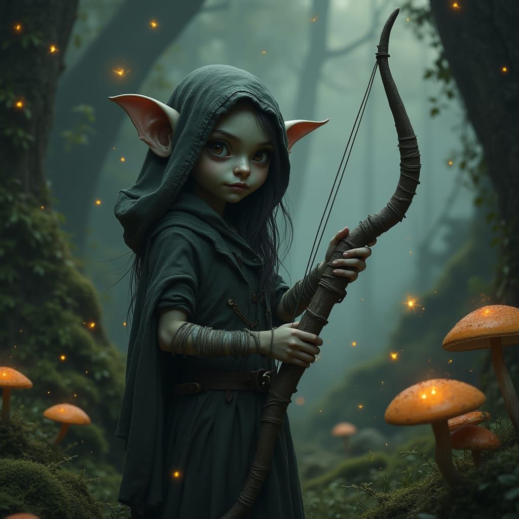 Goblin Girl in Forest, Whispers Shadows, Ancient Mysticism