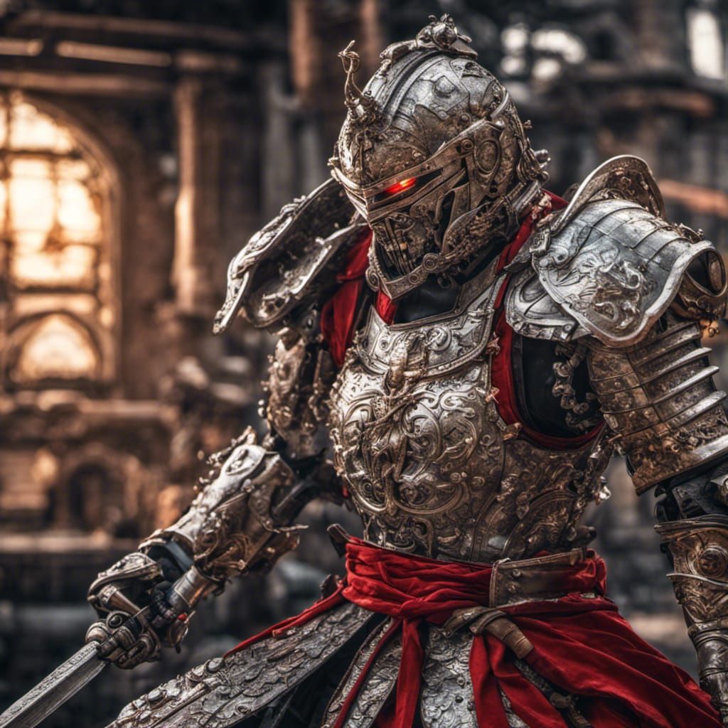 Samurai vs Steampunk Knight Robot in Battle