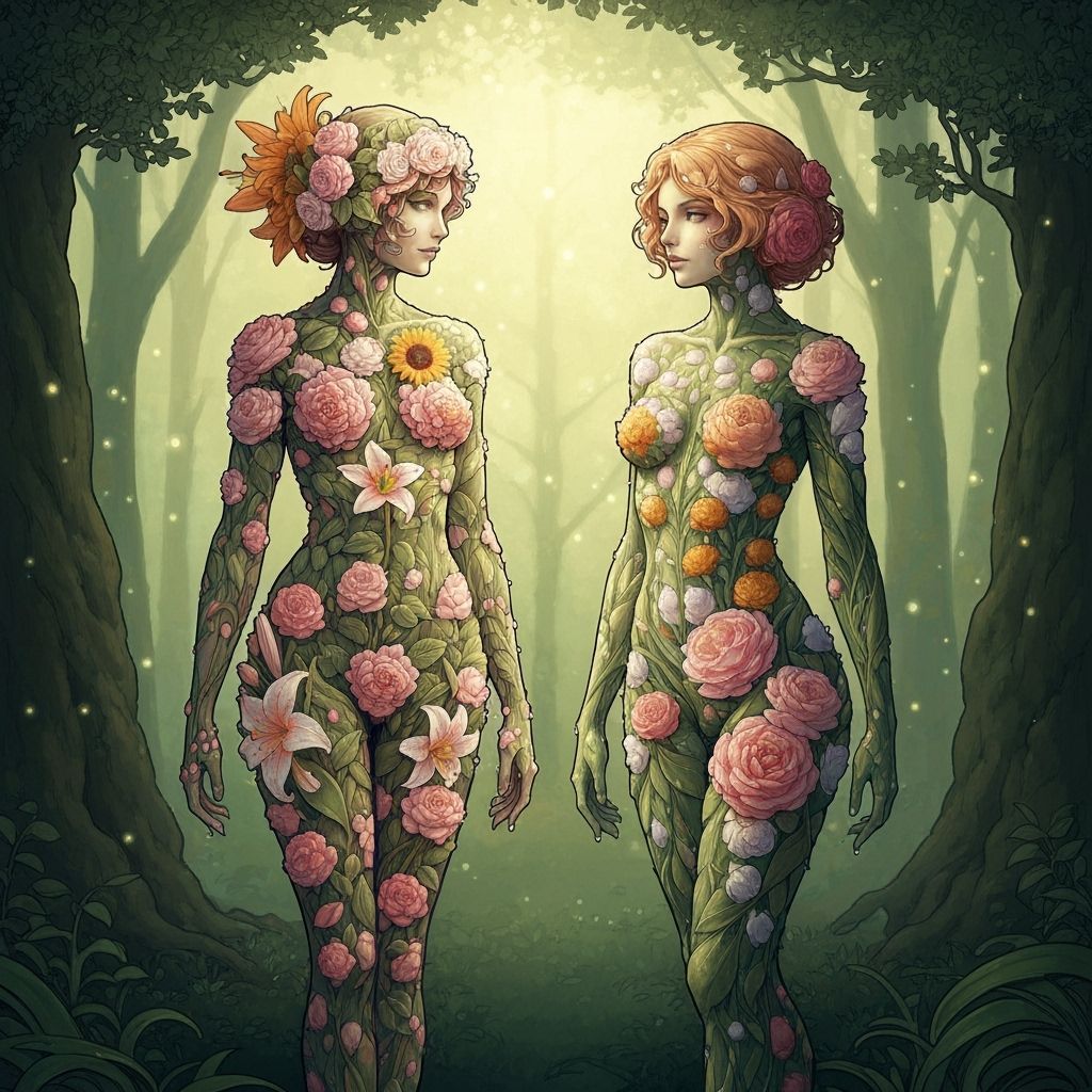 Ethereal Flower Figures in Enchanted Forest