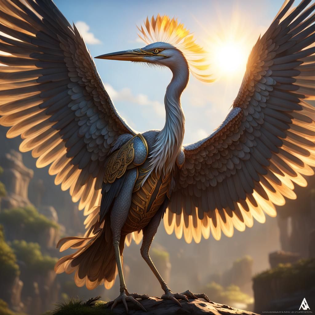 Heron Warrior in Armor, Dark Fantasy Concept Art