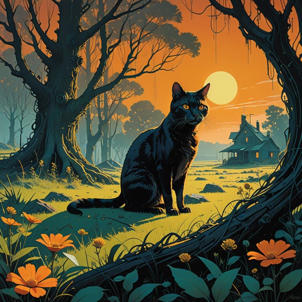 Whimsical Feline Duo in a Sun-Drenched Garden