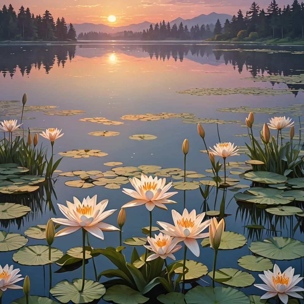 Sunset Lake: Lilies in Atmospheric Light