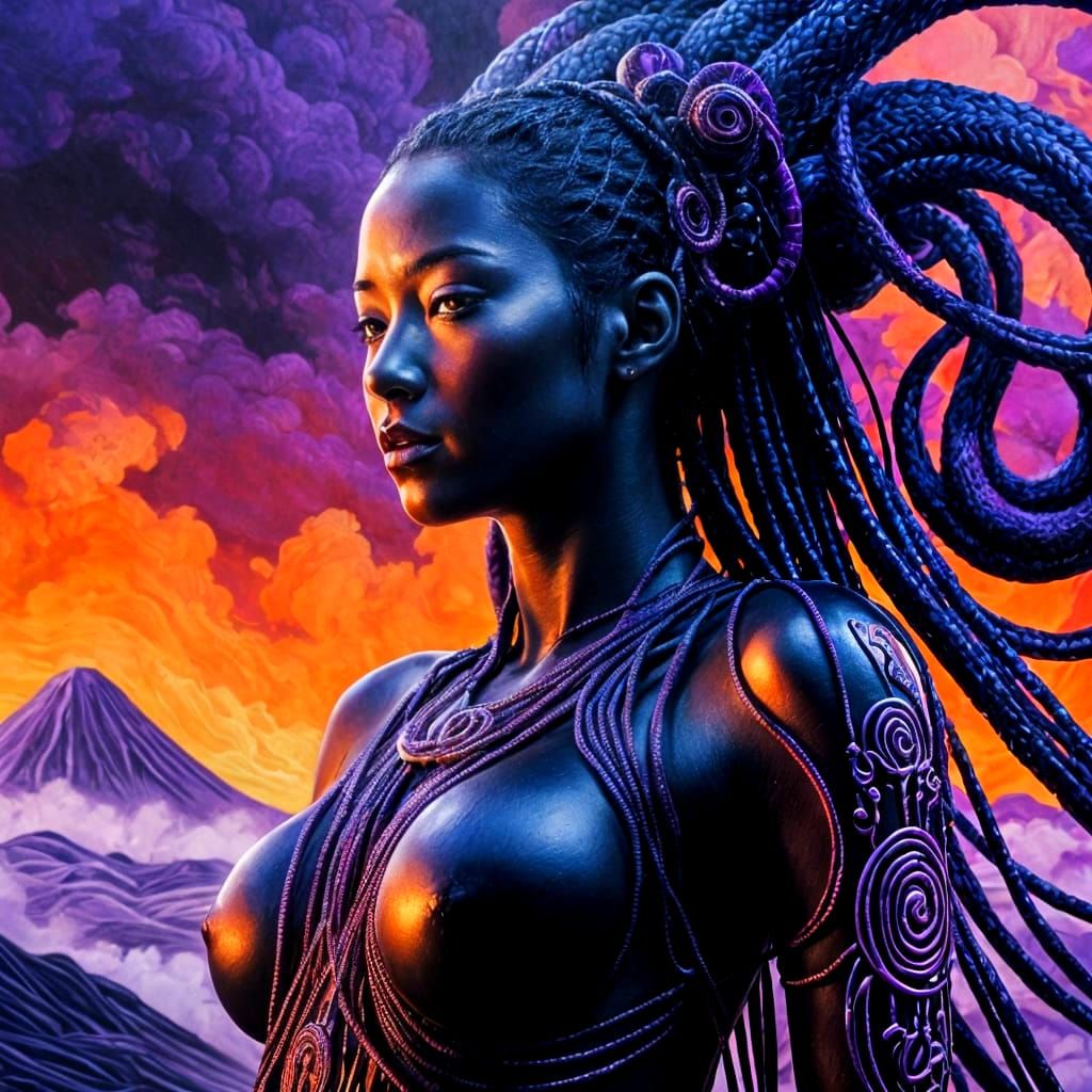 Ethereal Black Earth Mother in Vibrant Cosmic Haze