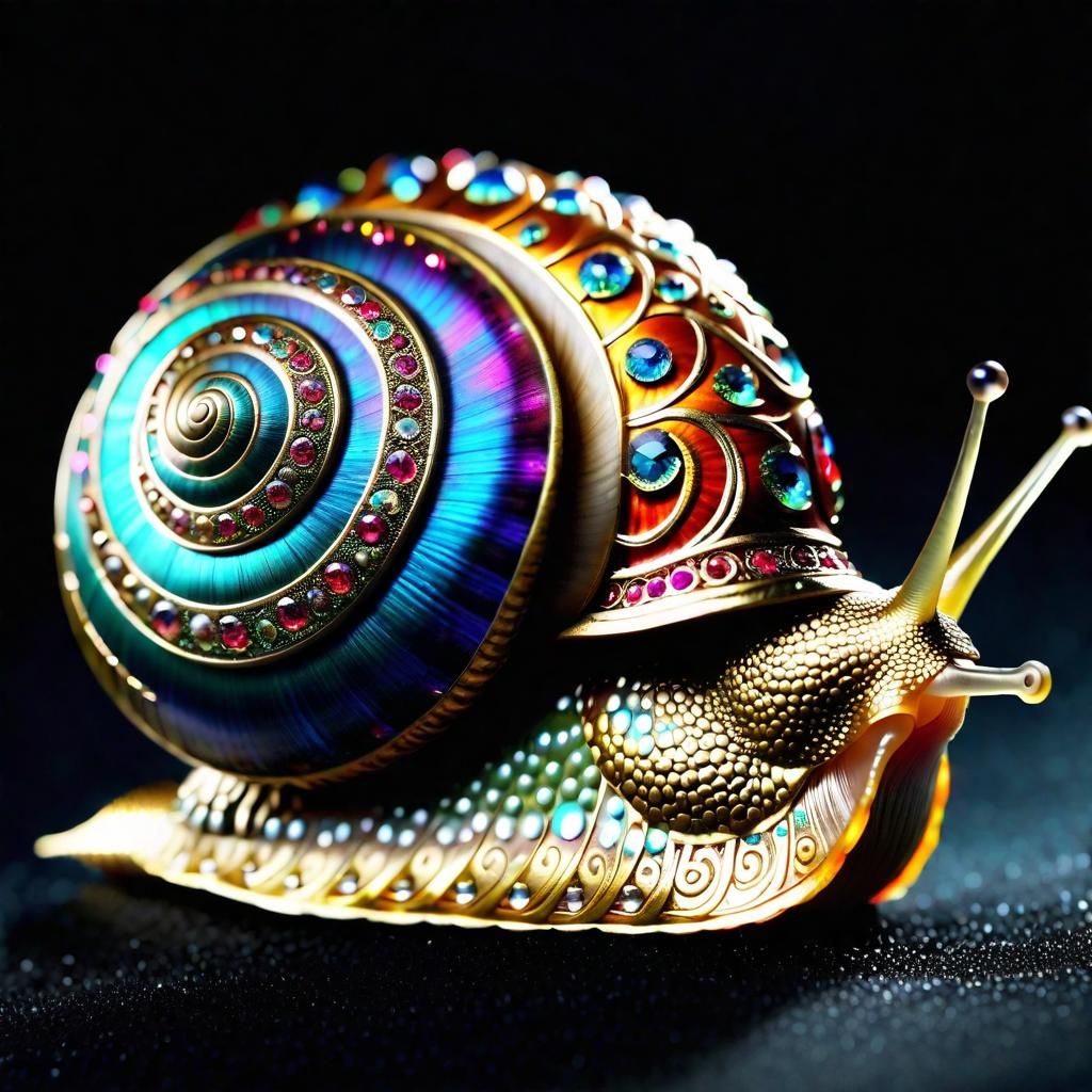 Gorgeous Bejeweled Snail with Filigree Shell