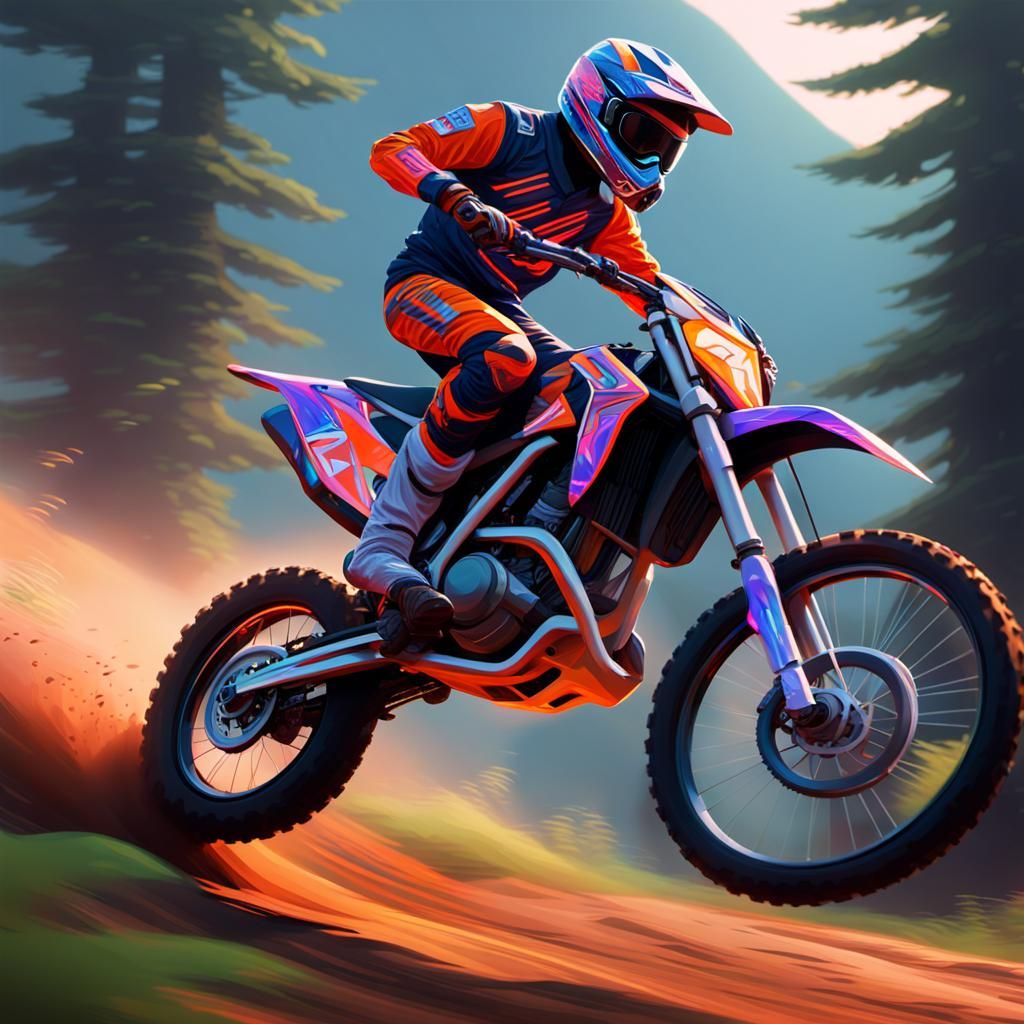 Neon Dirt Bike in Futuristic Countryside, Concept Art