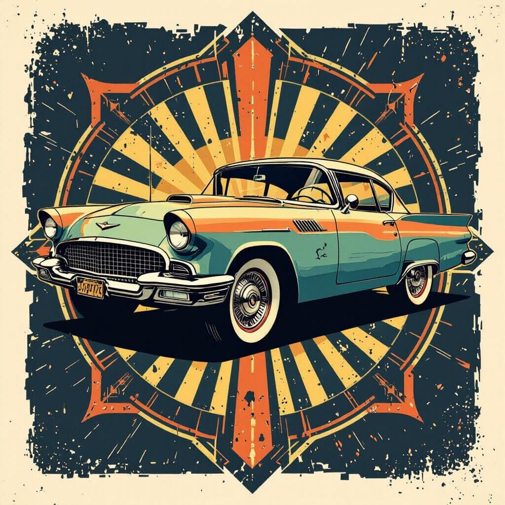 Retro Car Emblem for T-Shirt in Vintage Style