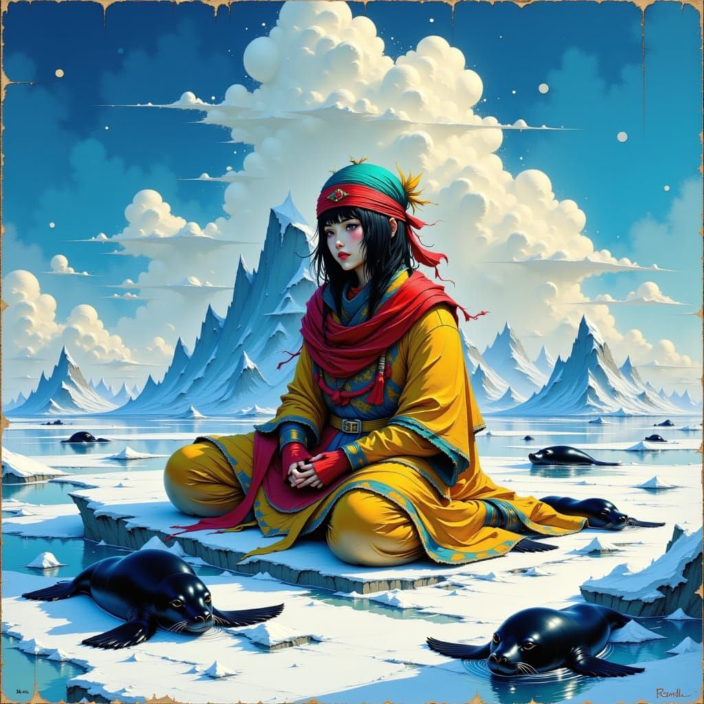 Agloolik in Arctic Landscape as Inuit Art