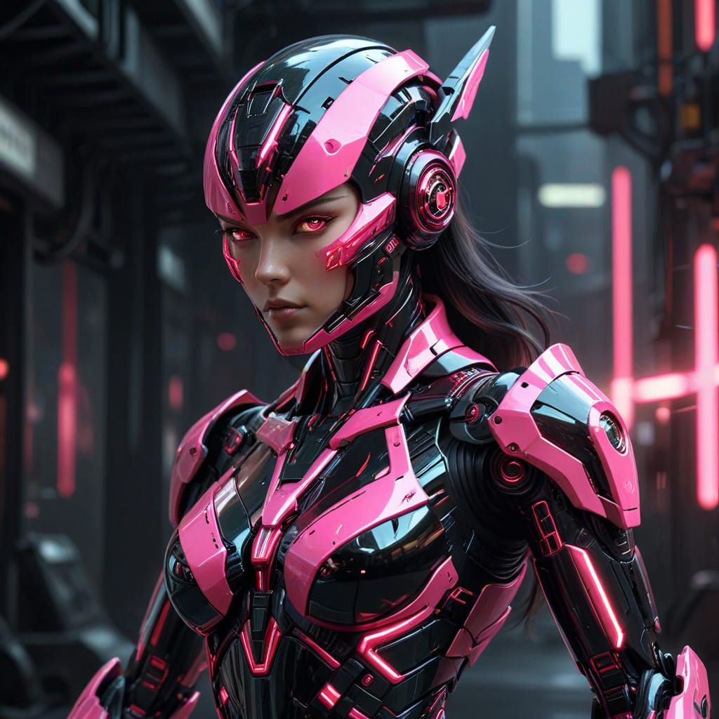 Cyber Mecha Warrior in Neon Pink and Black