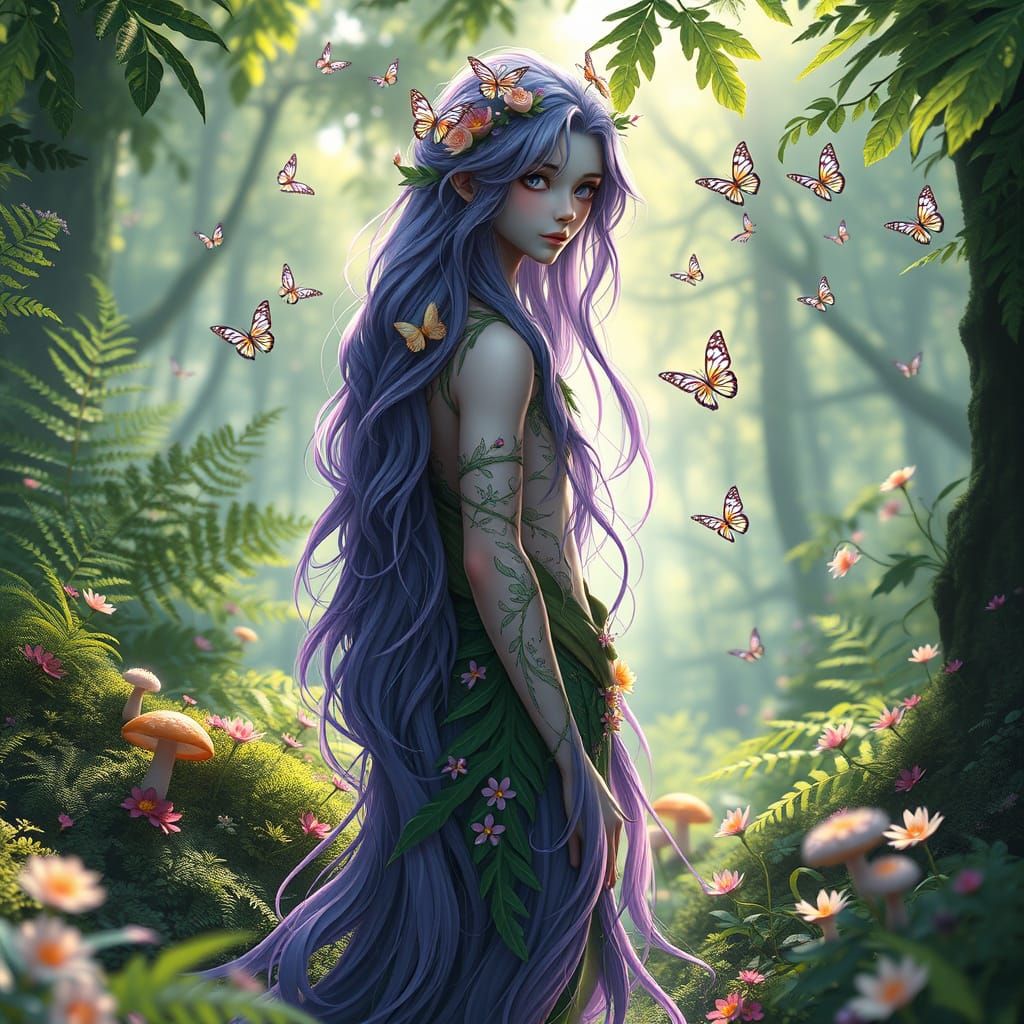 Ethereal Forest Spirit in Vibrant Wildflowers