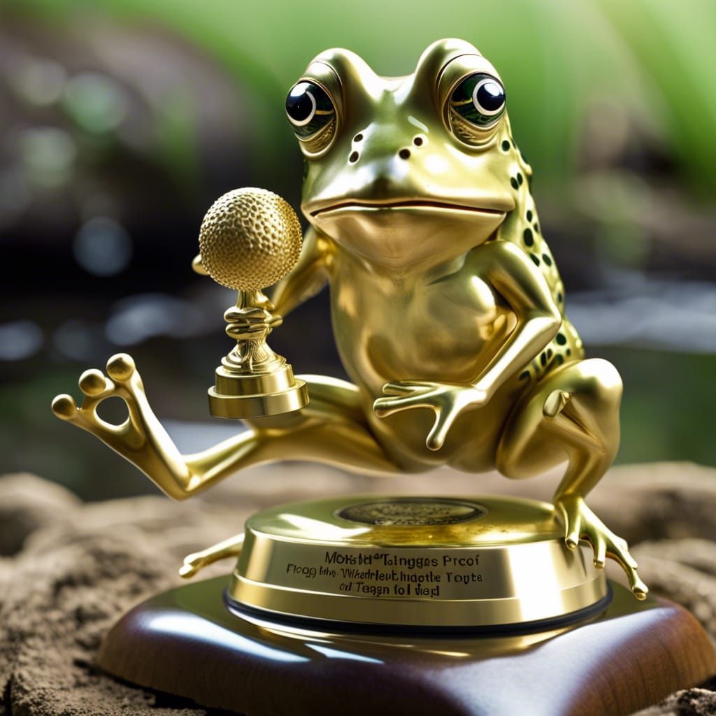 Golden Frog Trophy with Extended Tongue