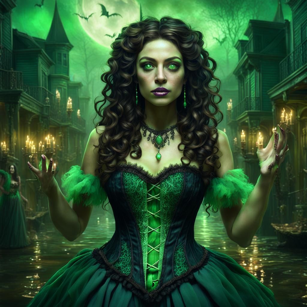 Cajun Bayou Witch Summoning Ghosts: Digital Art