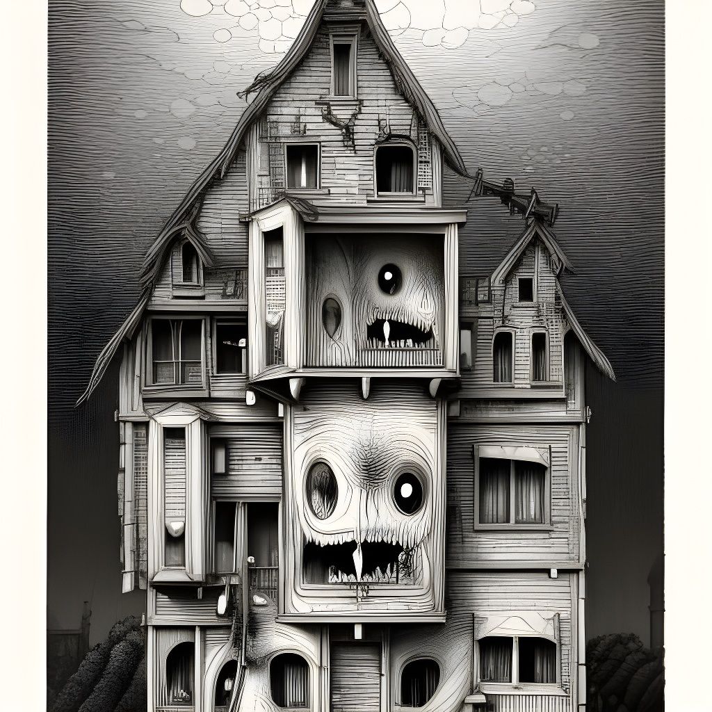 Ominous Monster House Portrait in Surreal Style