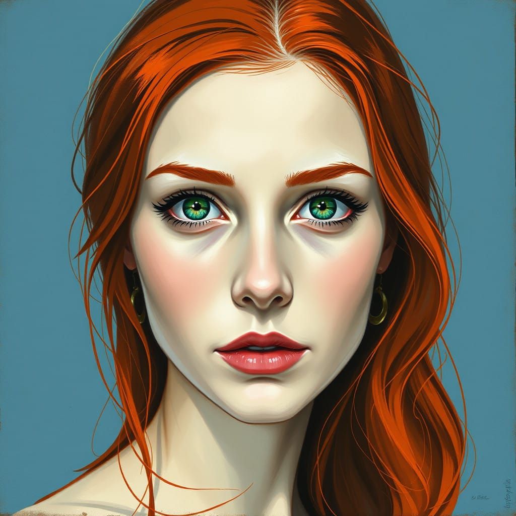 Vibrant Young Woman in Soft Focus, Gouache Portrait