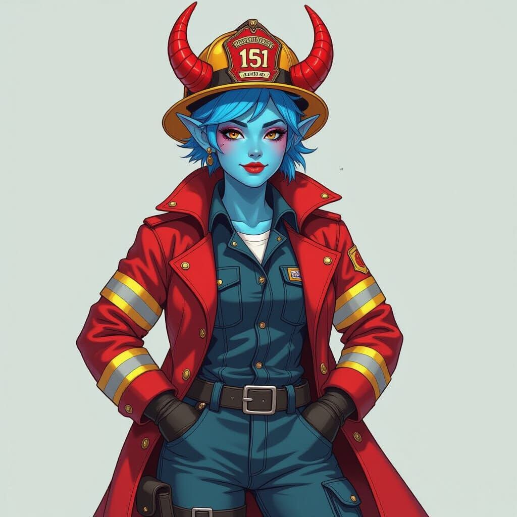 Tiefling Firefighter in Vibrant Digital Art Style