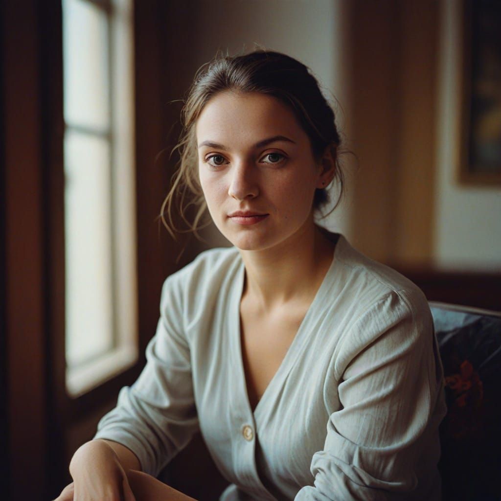 Woman Sitting on Sofa in Henri Cartier-Bresson Style