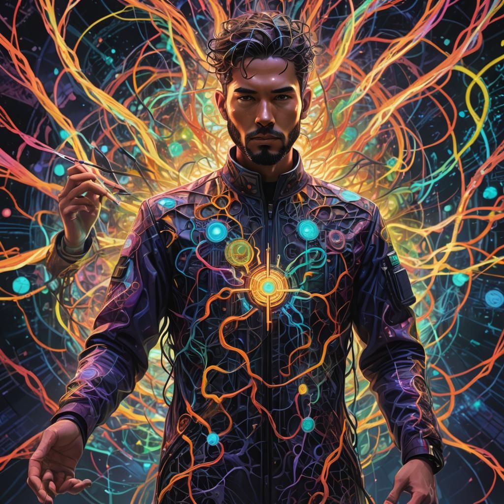 Artist in Neural Network Landscape: Sci-Fi Illustration