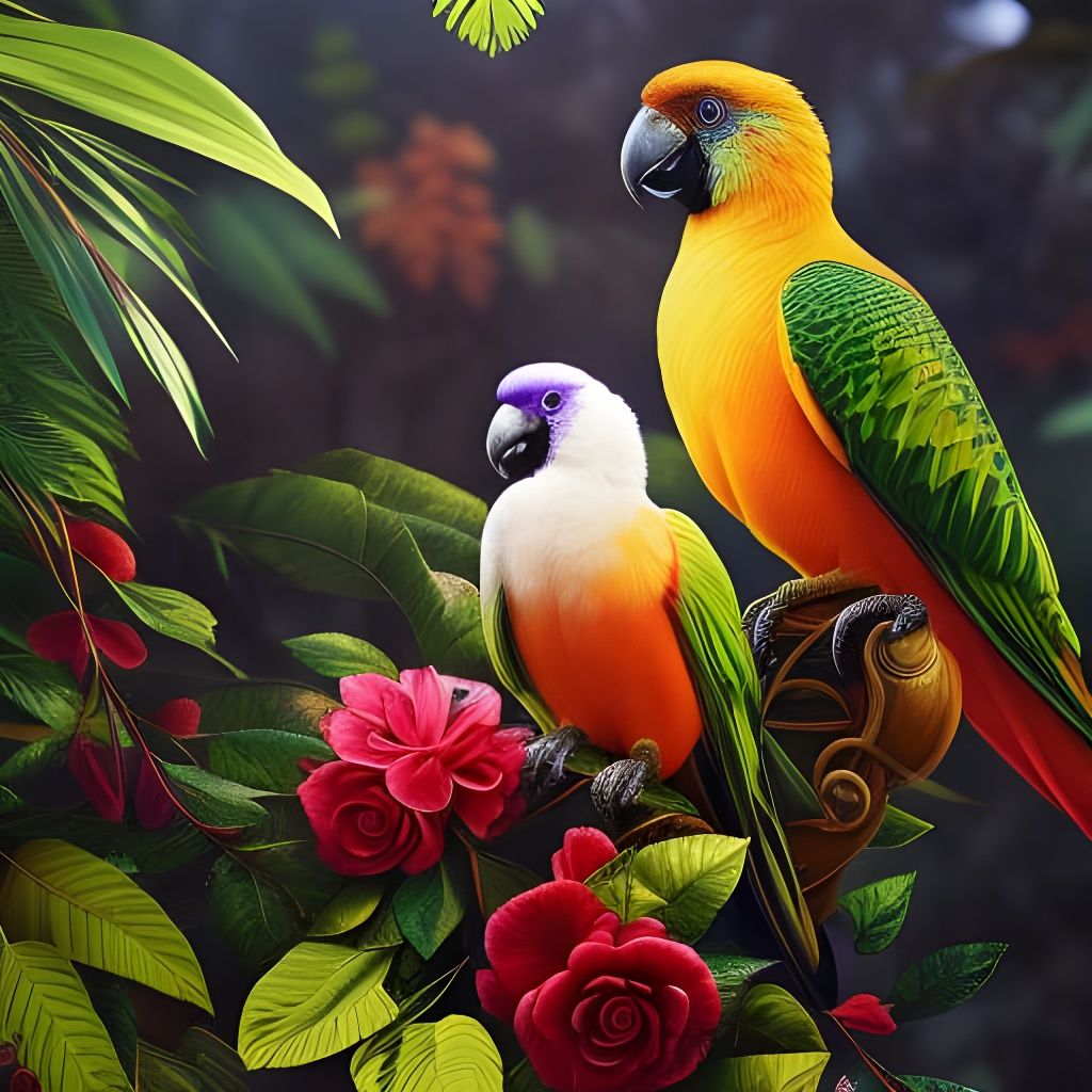 Vibrant Parrot Portrait in Mixed Media Style