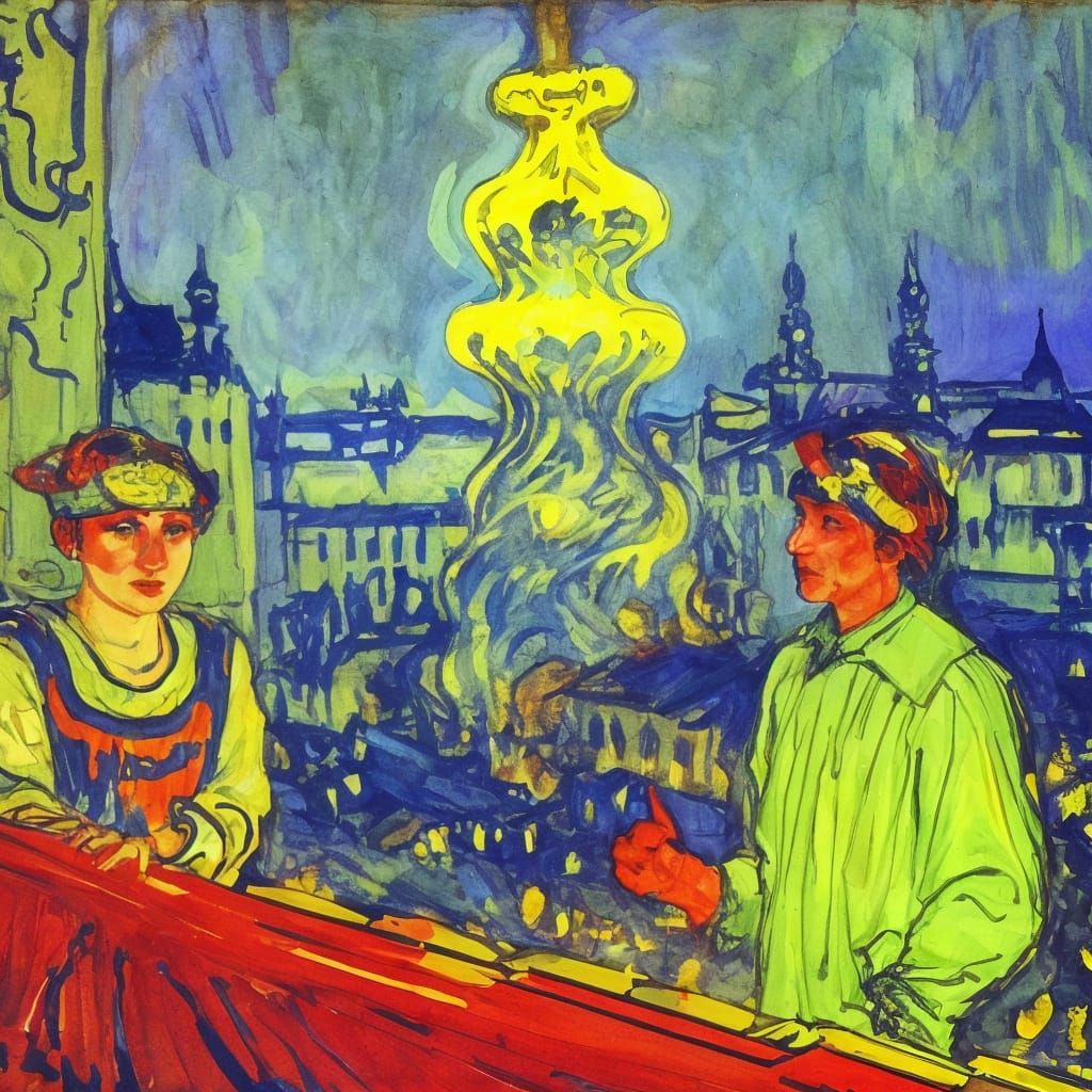 Fluorescent Vampire in Twilight, Russian Avant-Garde Style