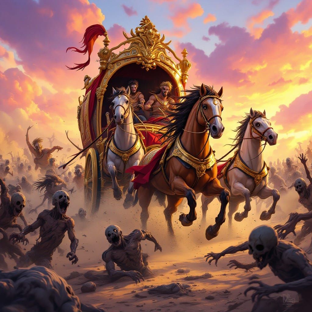 Majestic Chariot Charging Through Undead Hordes in Vibrant S...