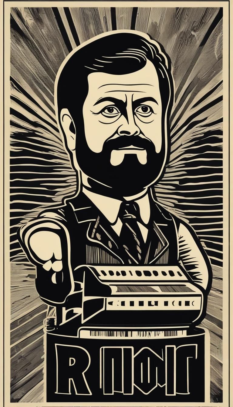 Nick Offerman as Puppet in Woodcut Vintage Poster