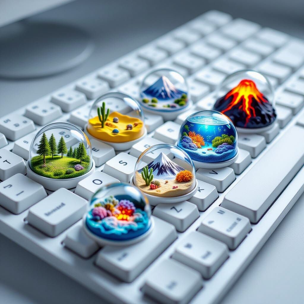 Keyboard with Landscape Dioramas in Resin Capsules