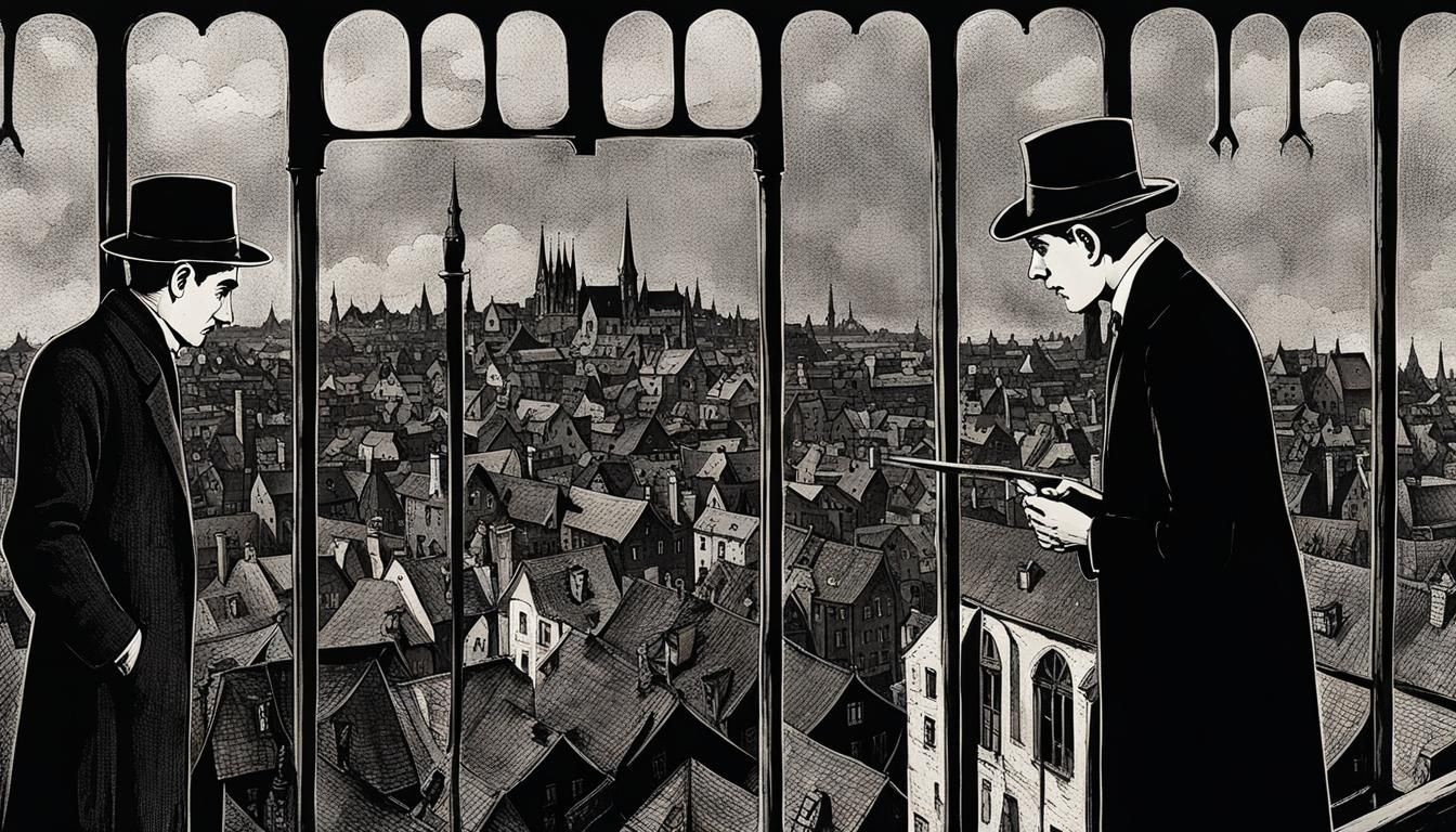 Mid-Century Gothic Horror Townscape with Flying Buttresses a...