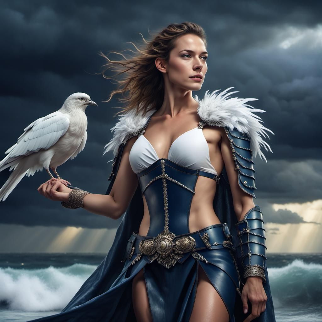 Charming Beastmaster Ranger with Hawk on Stormy Beach