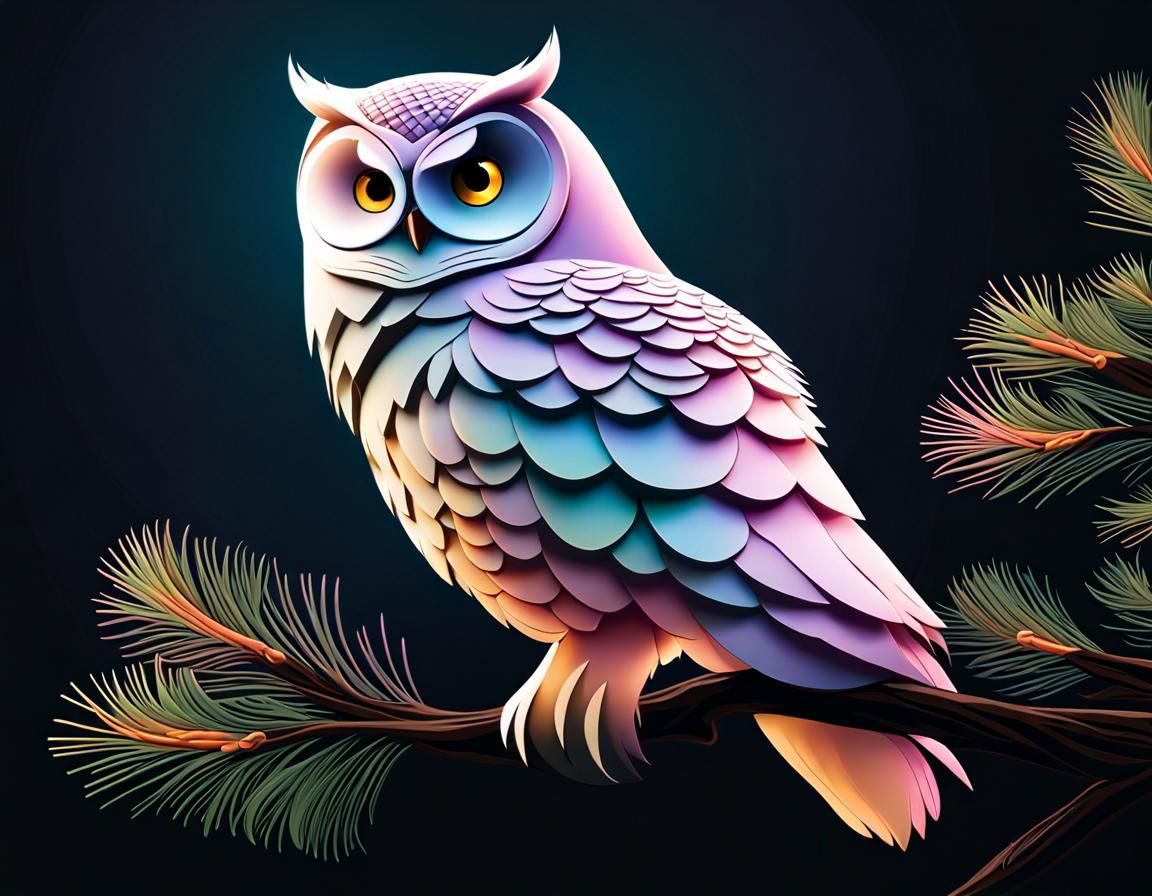 owl on a pine branch