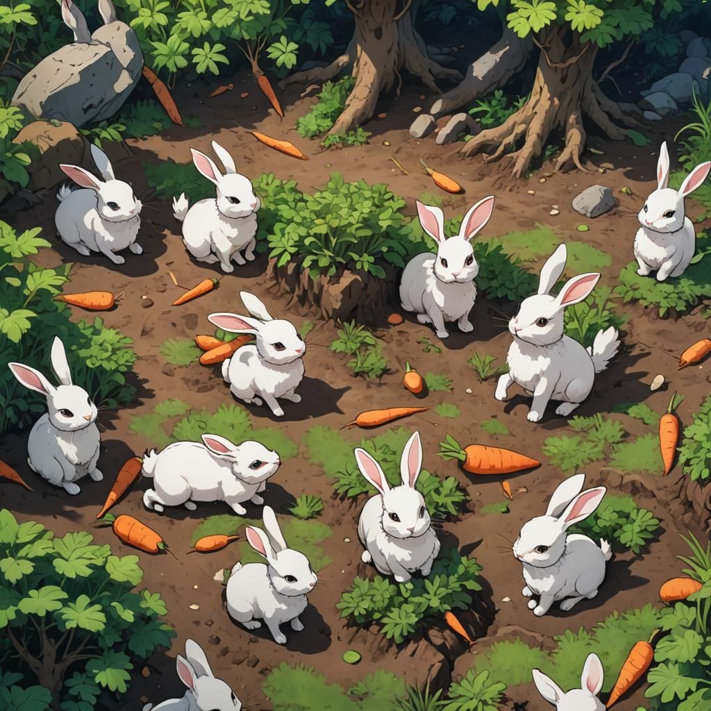 Magical Rabbits on Island in Anime Style