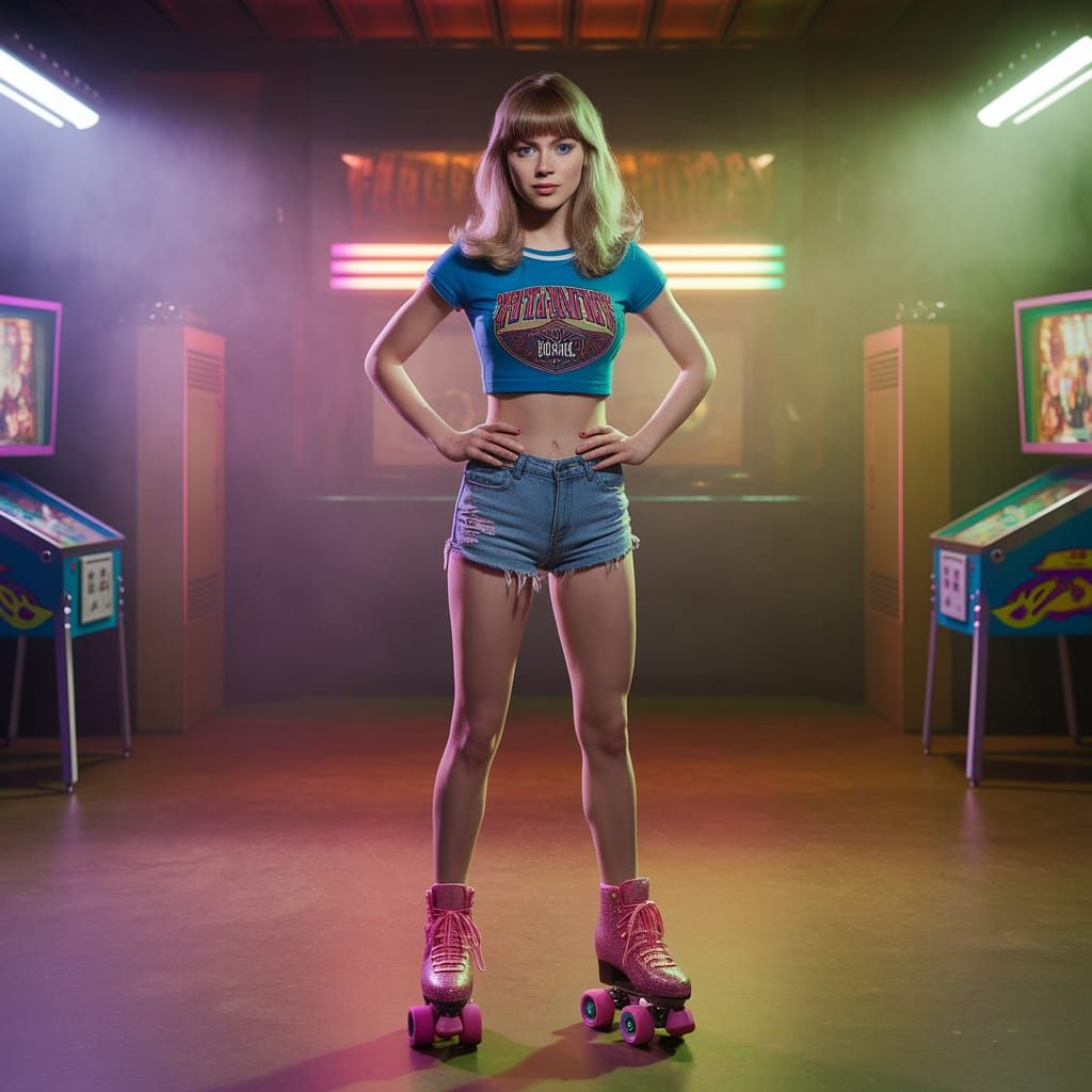 Confident Teen Girl in Retro Skating Rink