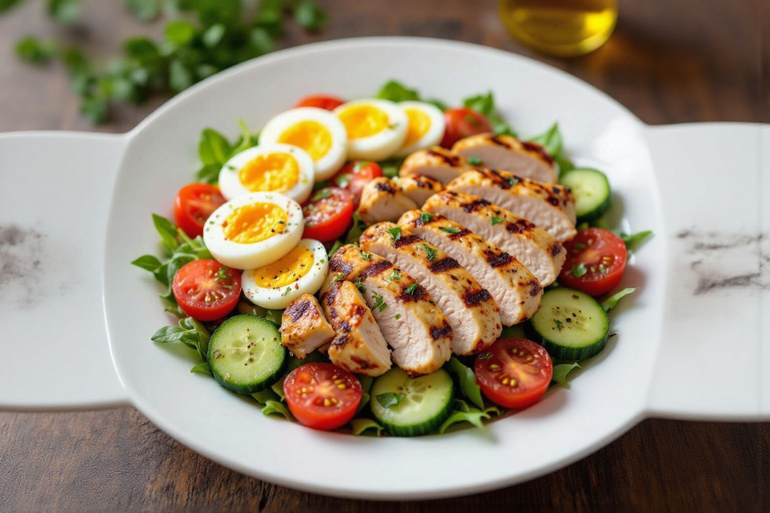 Photo-Realistic Greek Salad with Chicken and Herbs