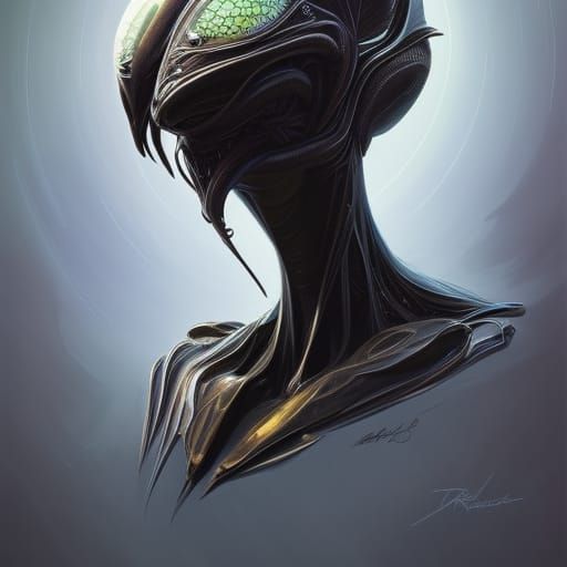 Alien Black Mantis Portrait in Hyperdetailed Style