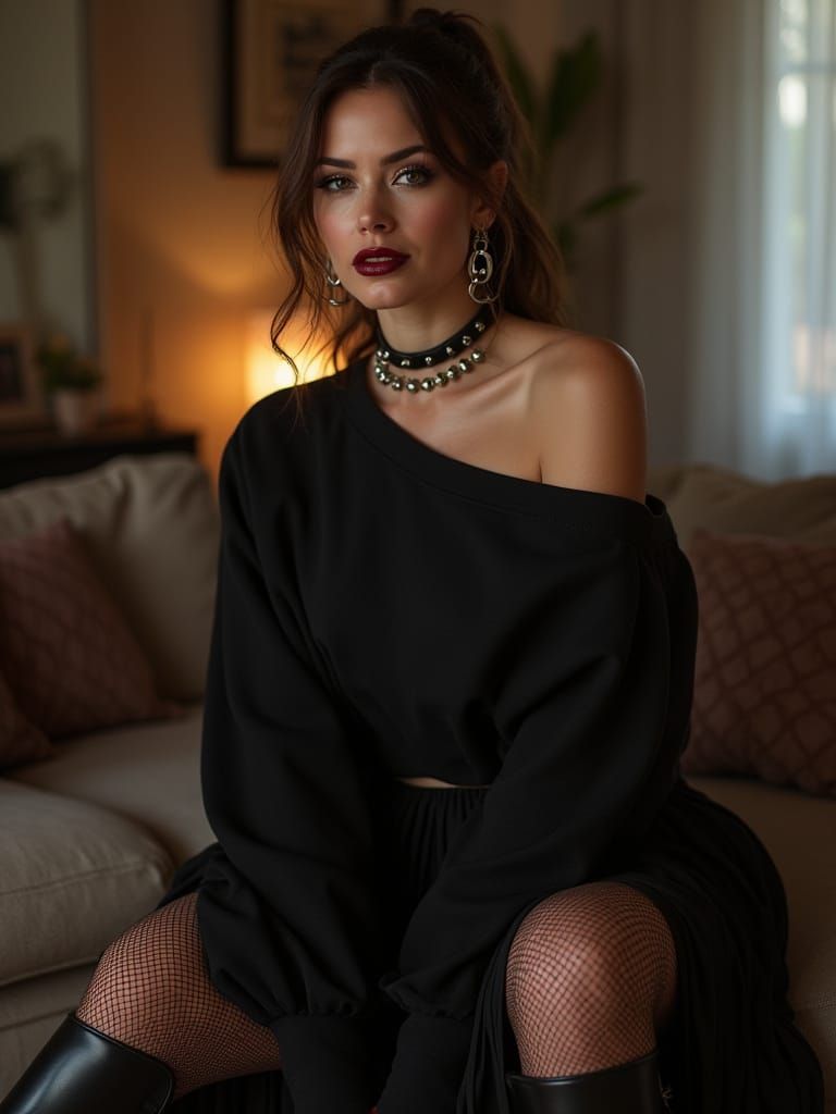Seductive Woman in Edgy, High-Fashion Editorial Style