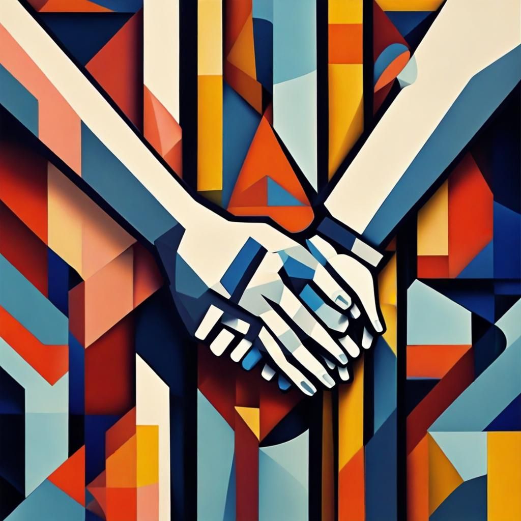 Handcuffed Hands in Cubist Geometric Art