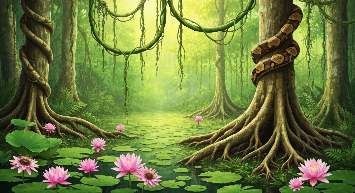 Vibrant Amazon Rainforest with Flora and Fauna