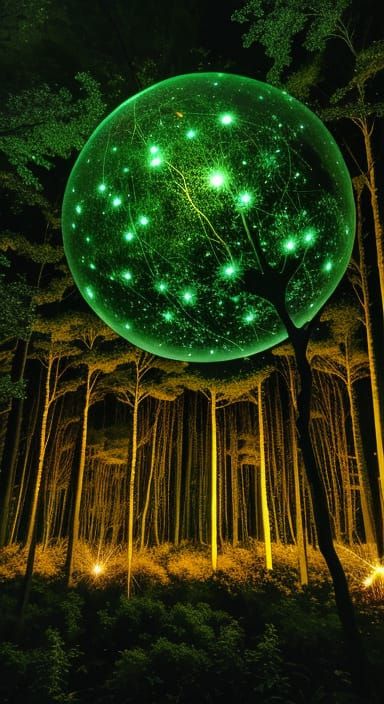 Mystical Woodland Scene with Floating Embers