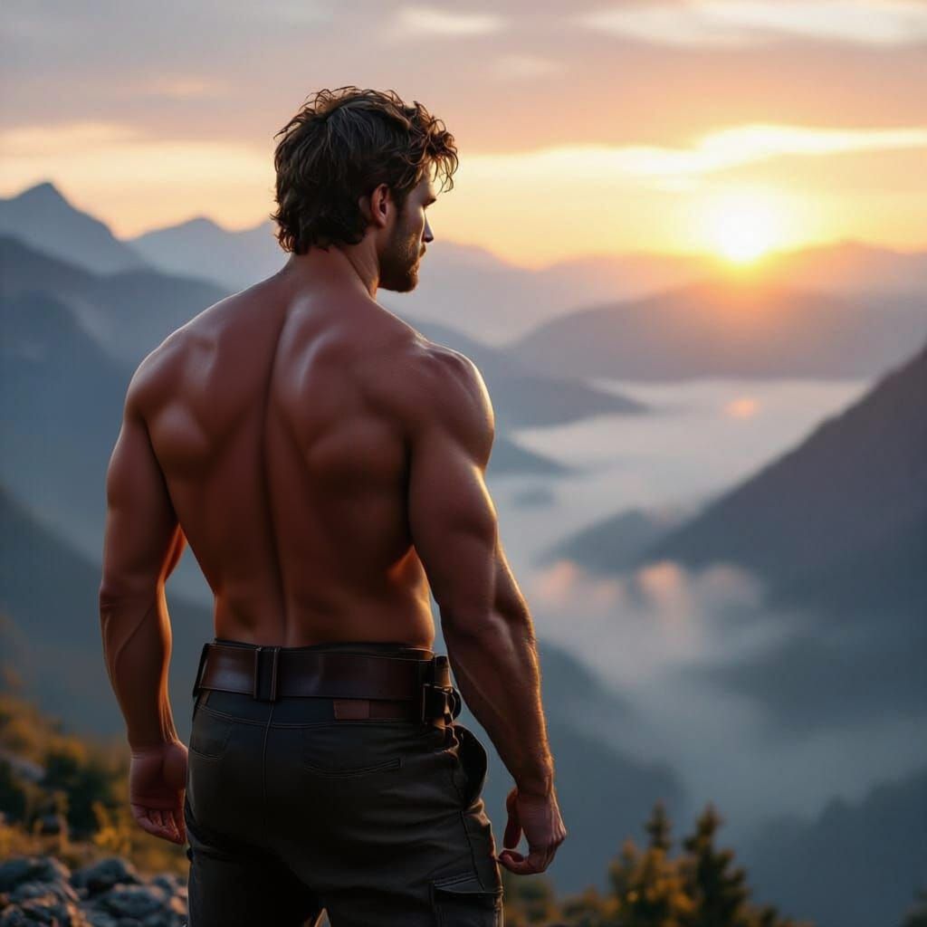 Shirtless Figure Carries Backpack