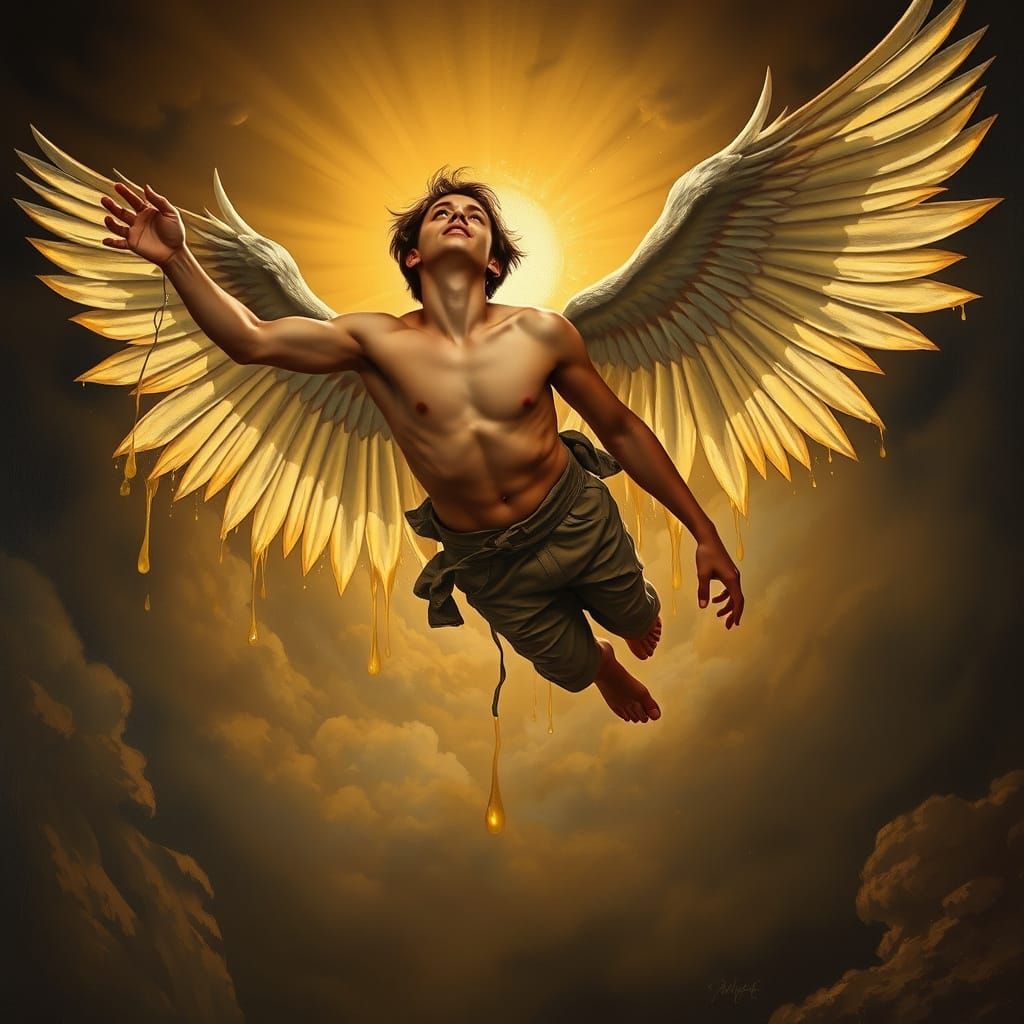 Icarus Falling: Baroque Painting of Wax Wings